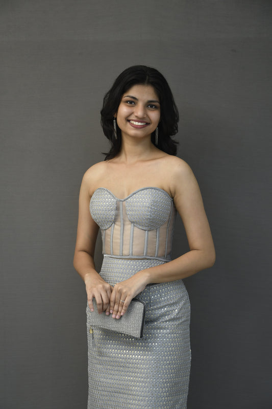 Ash Grey Skirt Top Set