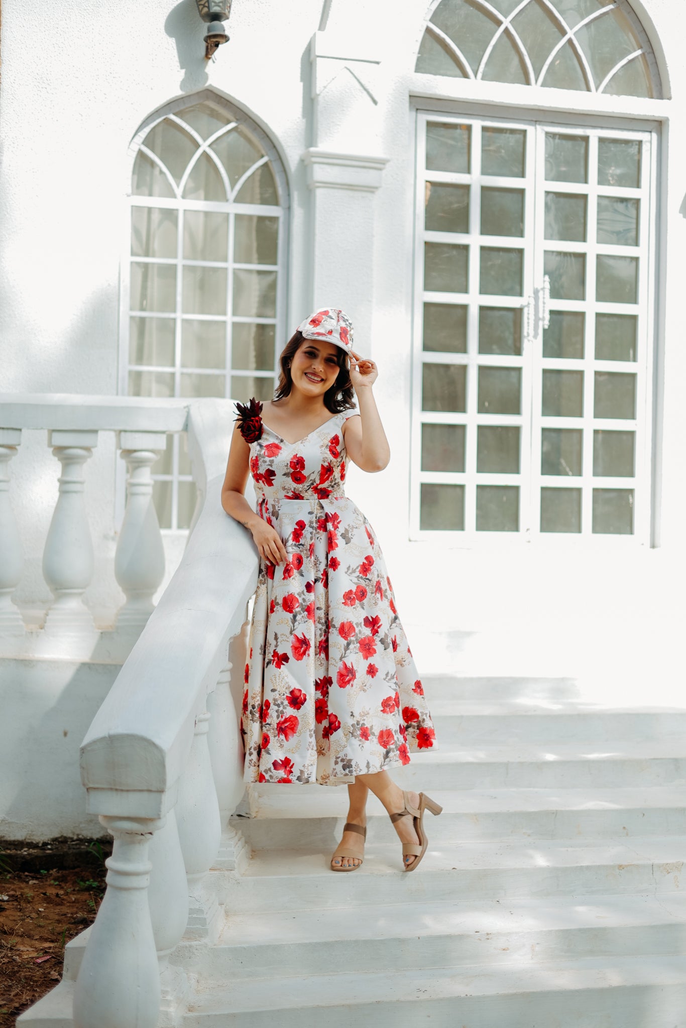 Red Flower Duchess Satin Frock