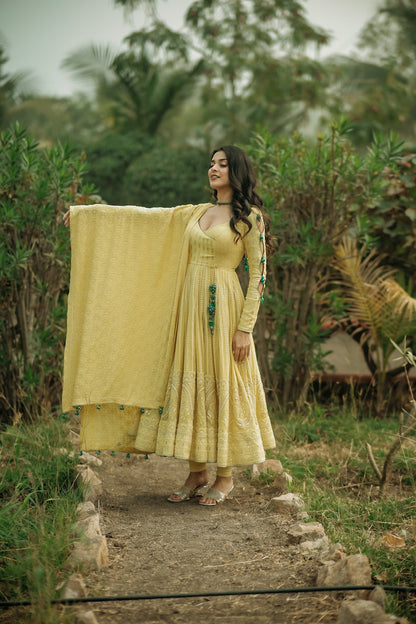 Yellow Georgette Anarkali Set