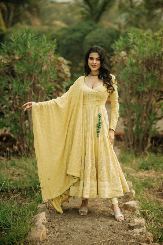 Yellow Georgette Anarkali Set