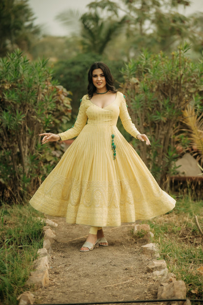 Yellow Georgette Anarkali Set