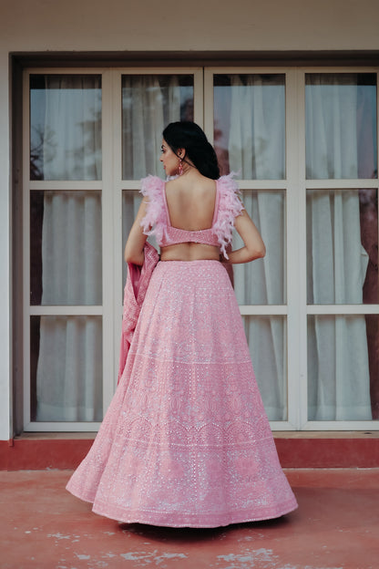 Mirror-Studded With Feather Detailing Shoulder Blouse