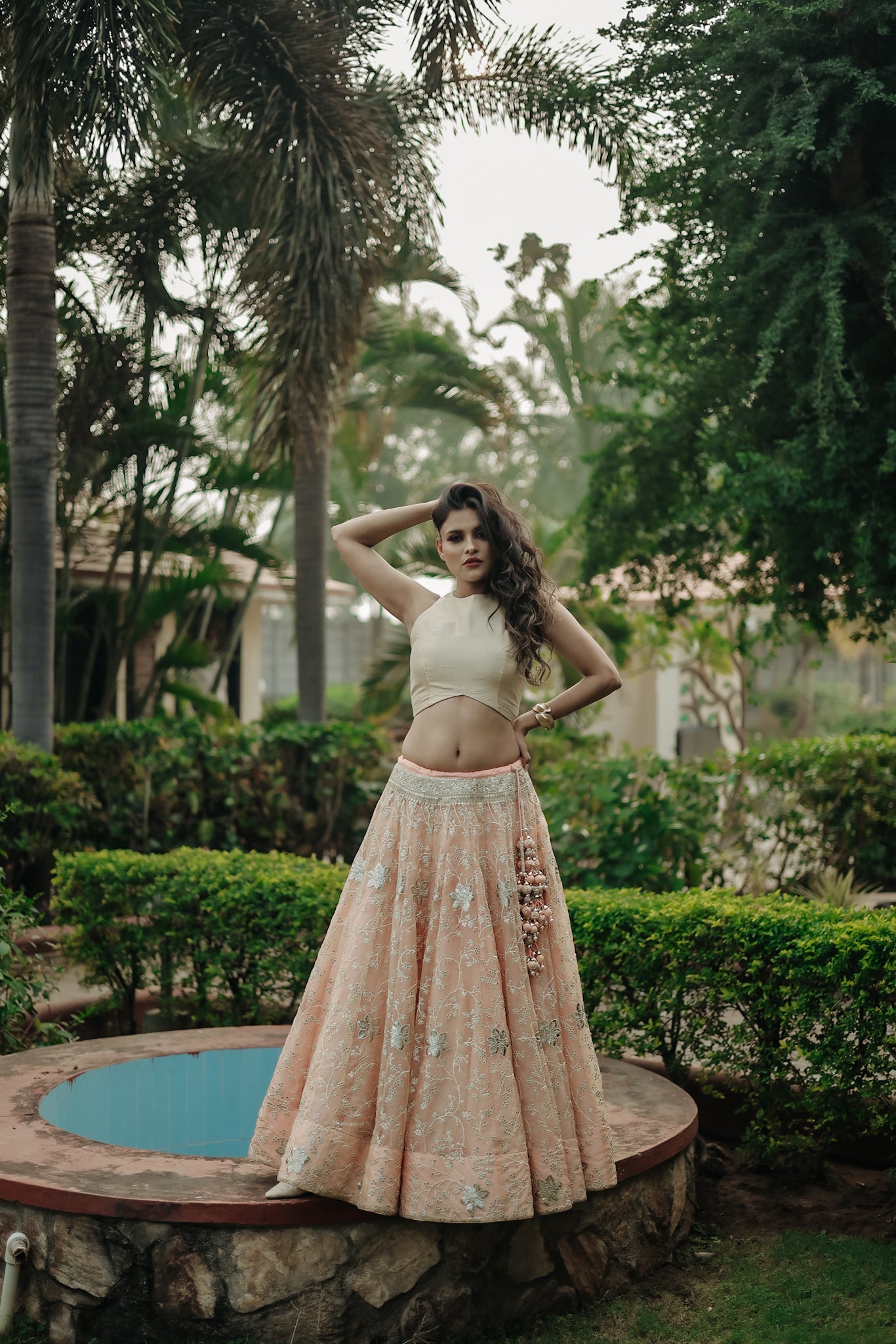 Light Peach Foil Embroidery Lehenga Set