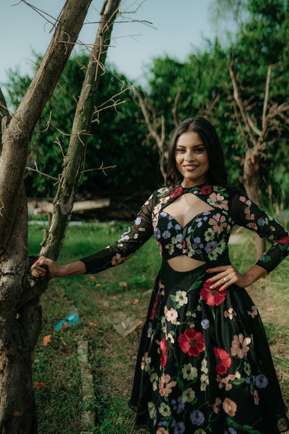 Multi Color Flower Applique Frock