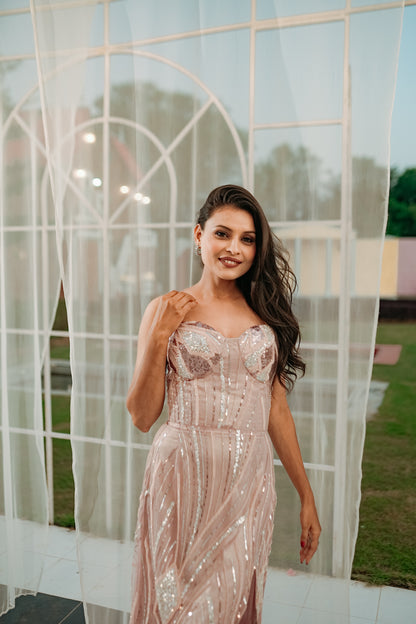 Light Pink Color Heavy Net Gown