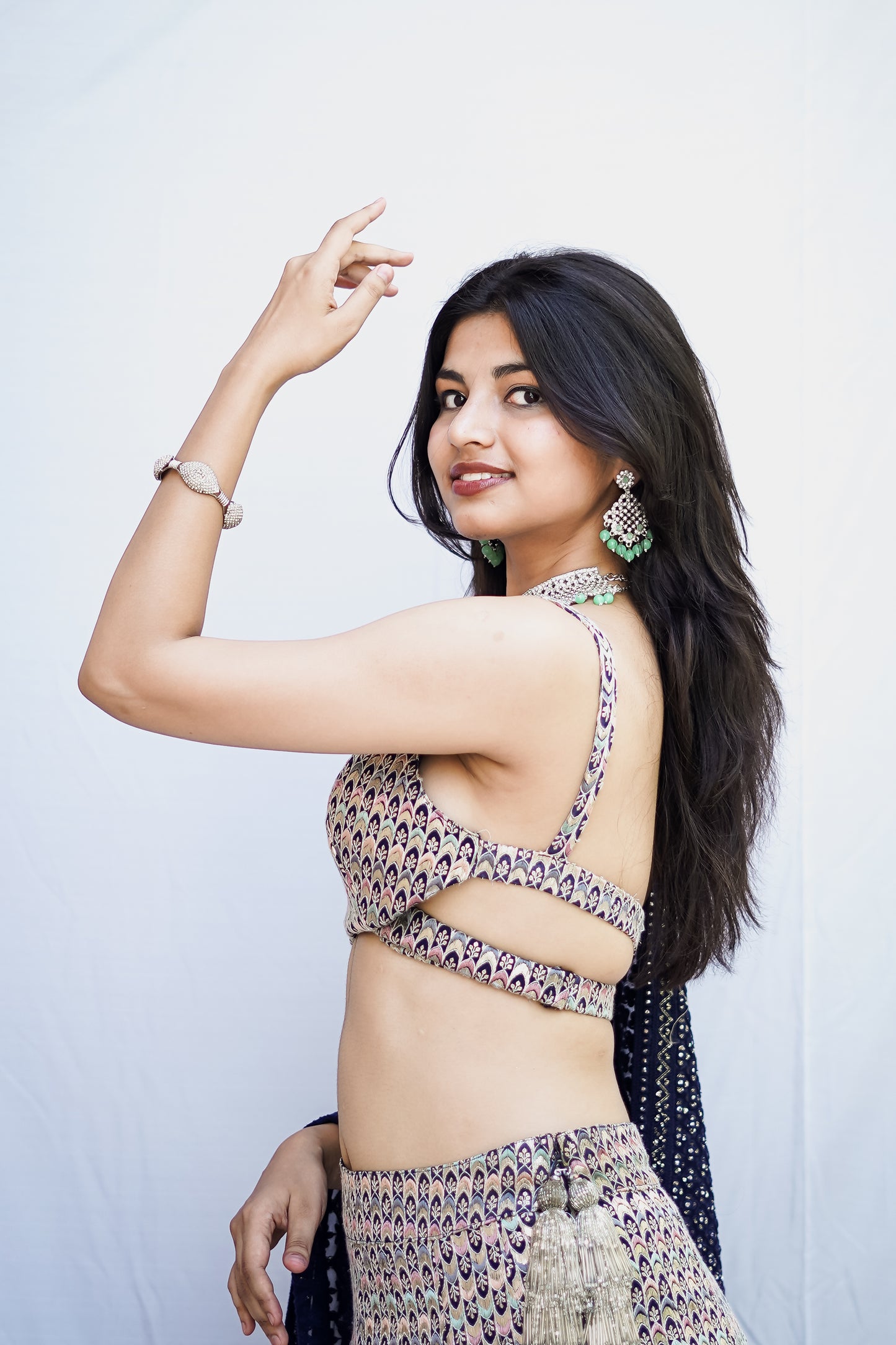 Blouse Deep Neck Overlapping Silver