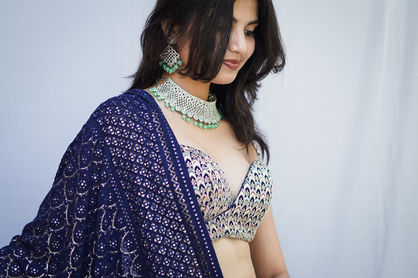 Blouse Deep Neck Overlapping Silver