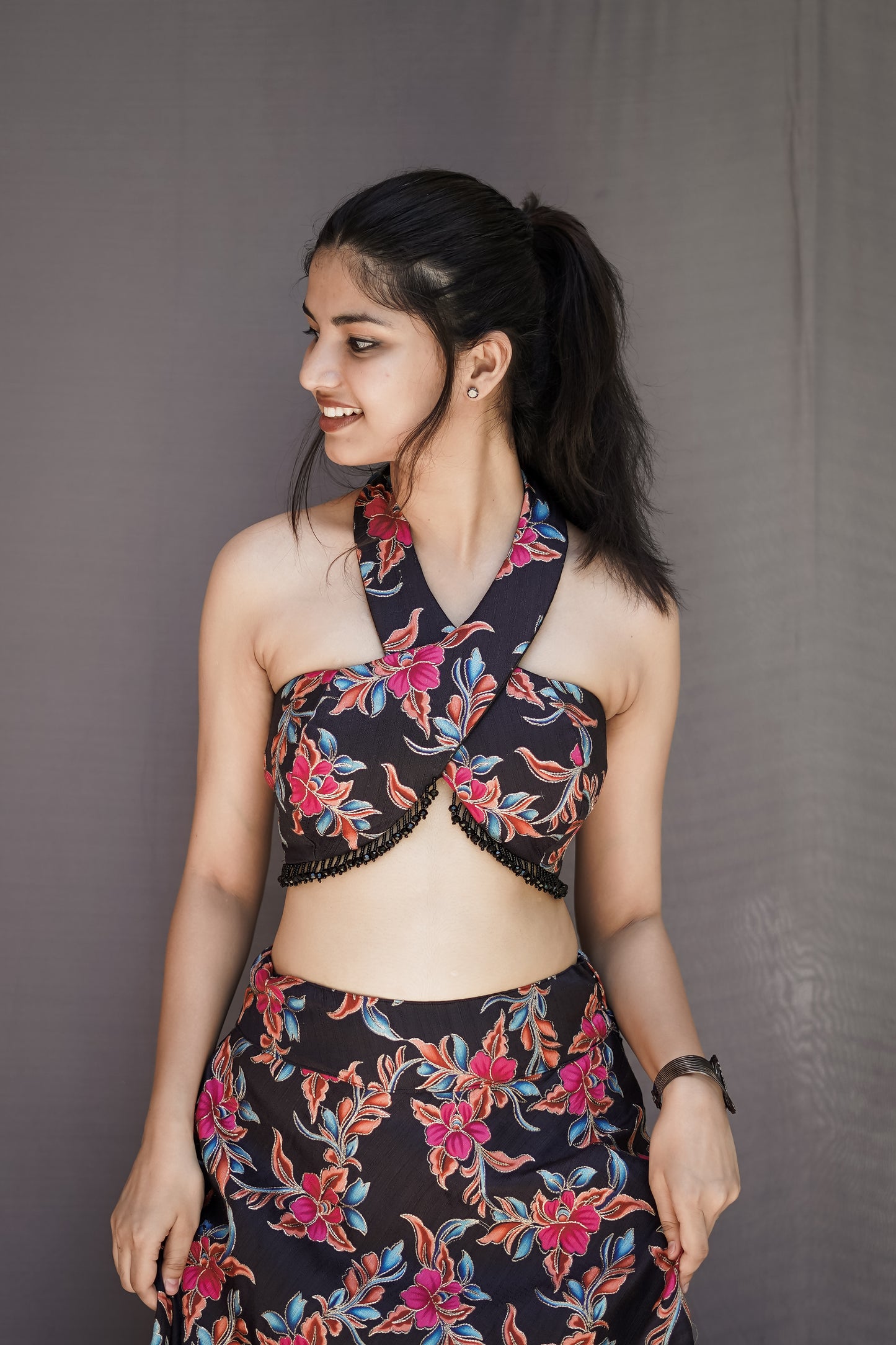 Halter Neck Overlapping Blouse