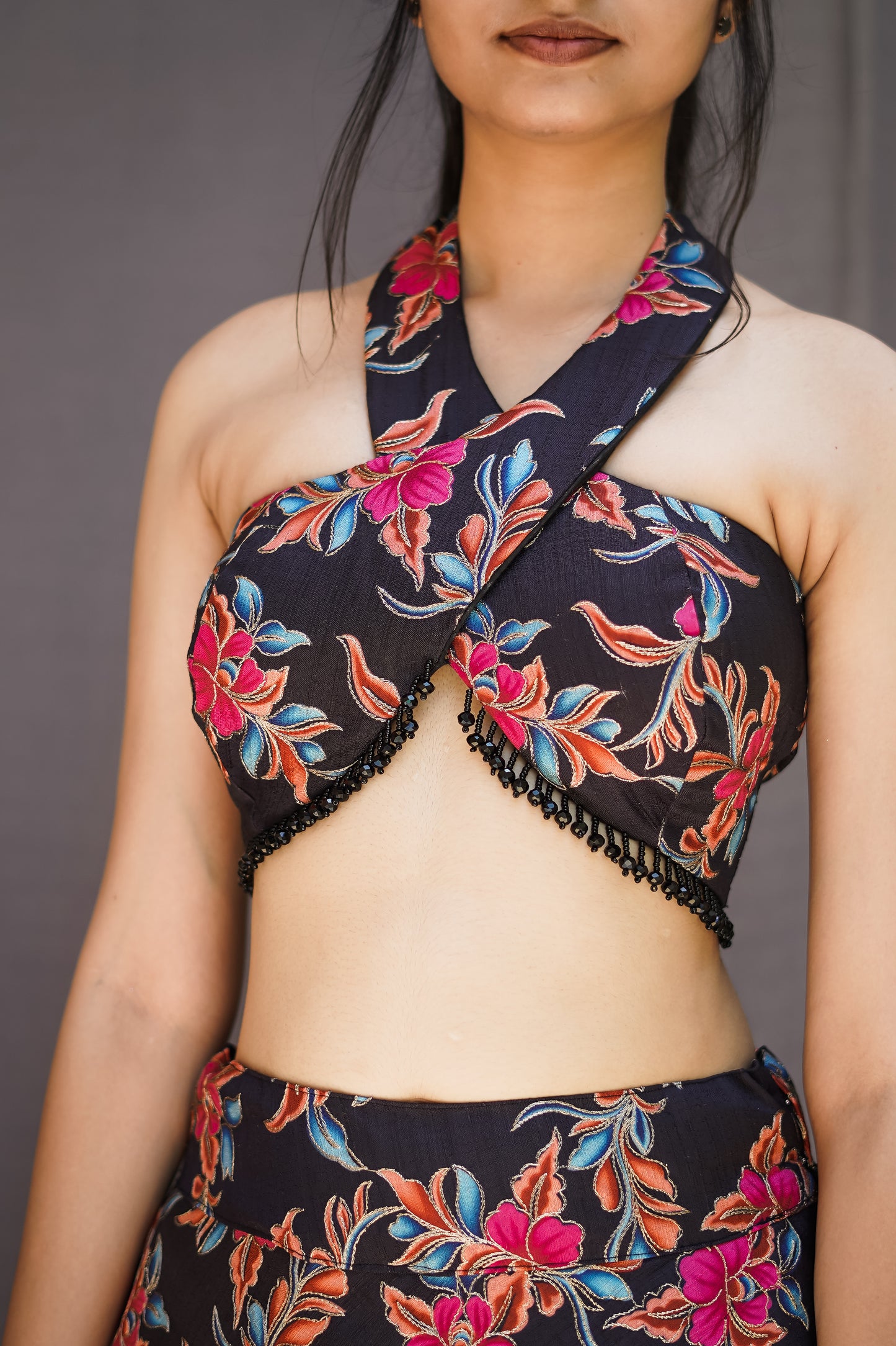 Halter Neck Overlapping Blouse