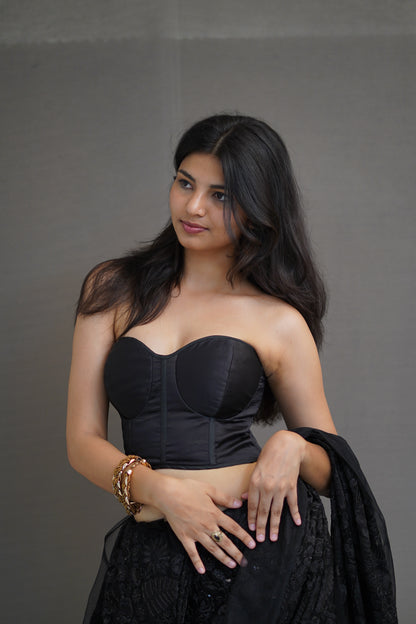 Deep Black Net Saree