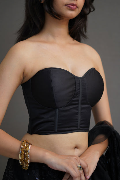 Deep Black Net Saree