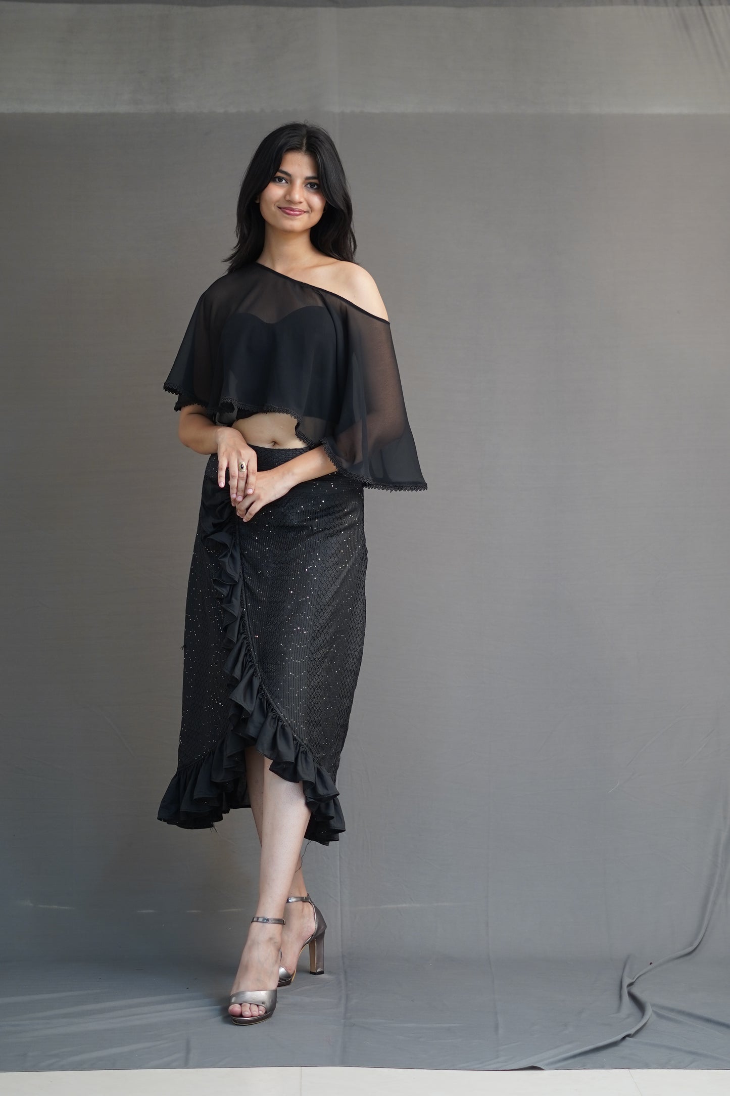 Black Three-Piece Skirt Top Set