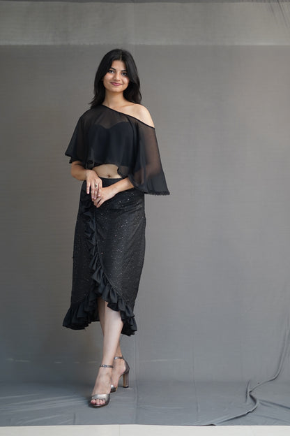 Black Three-Piece Skirt Top Set