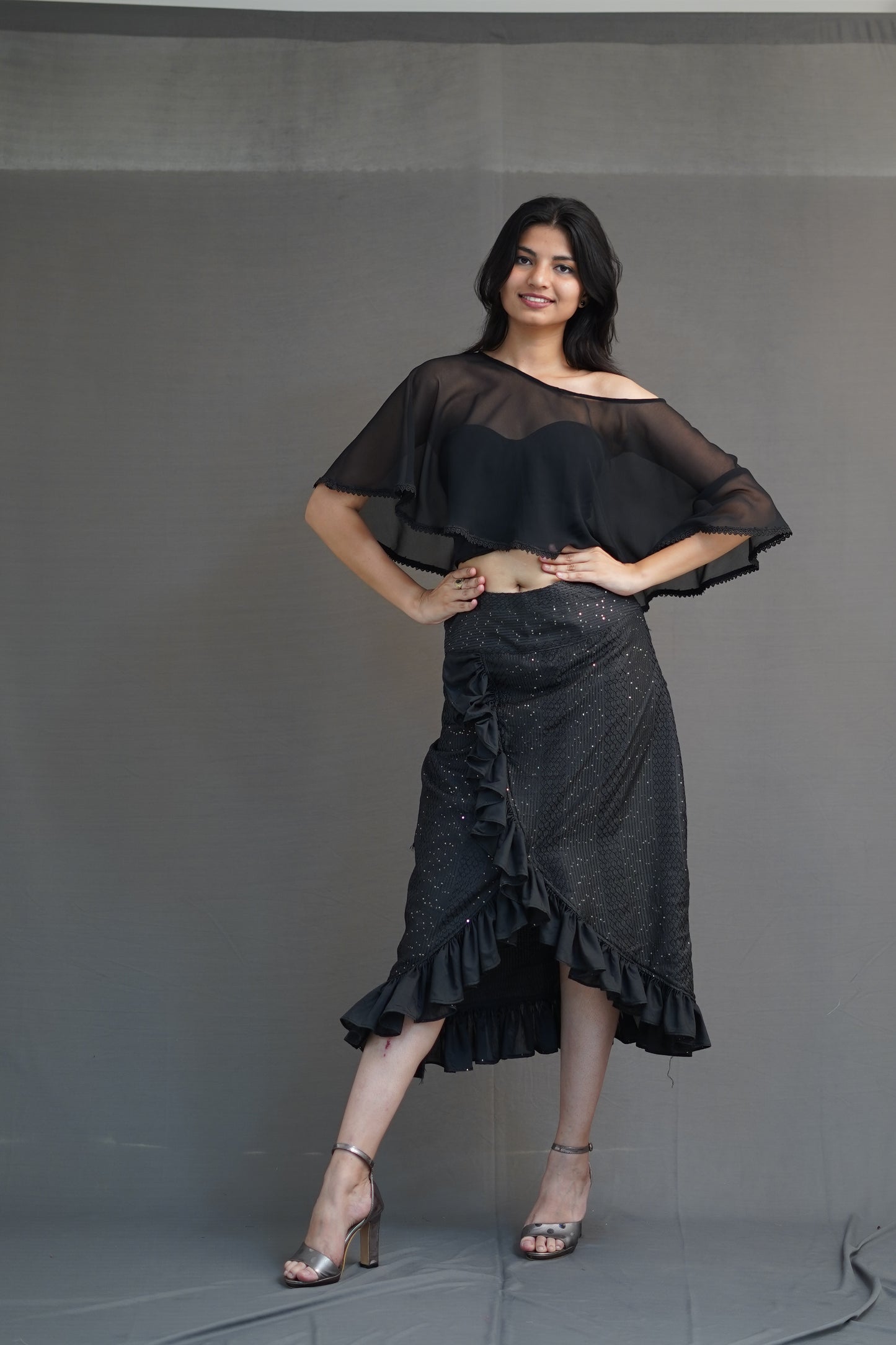 Black Three-Piece Skirt Top Set