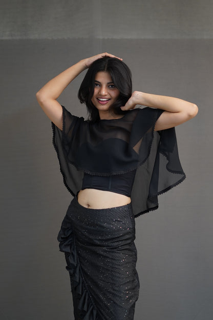 Black Three-Piece Skirt Top Set