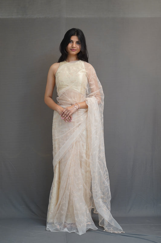 Ivory Sequin Saree