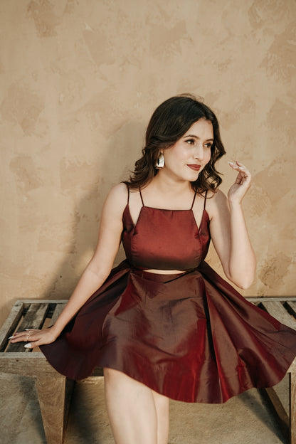Deep Wine Color Four Stripe Frock