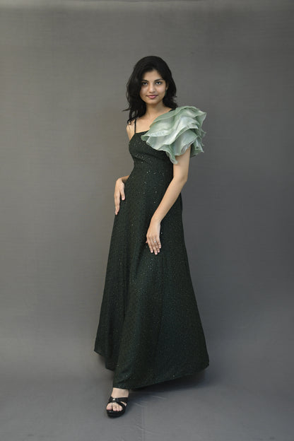 Dark Green Ruffle Gown