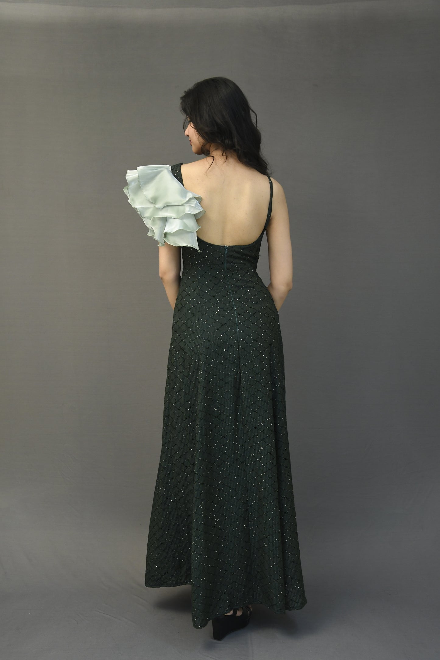 Dark Green Ruffle Gown