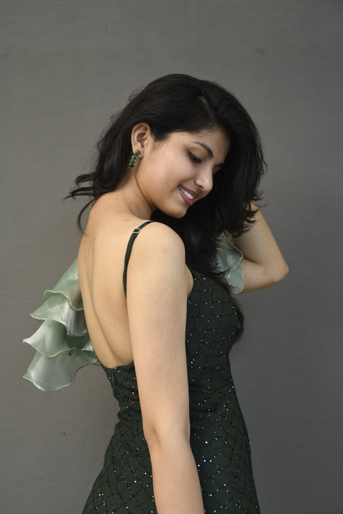 Dark Green Ruffle Gown