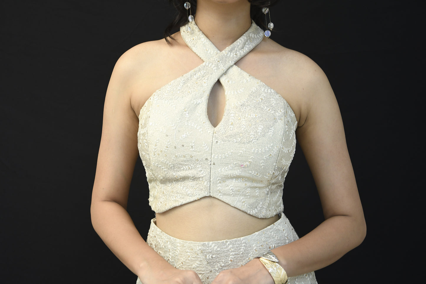 Off White Sequin Embroidery Blouse