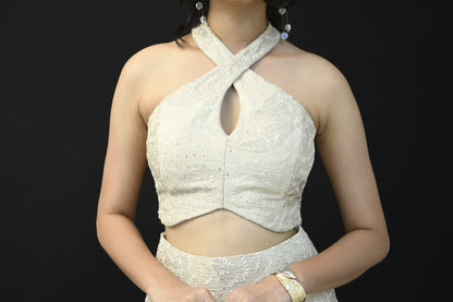 Off White Sequin Embroidery Blouse