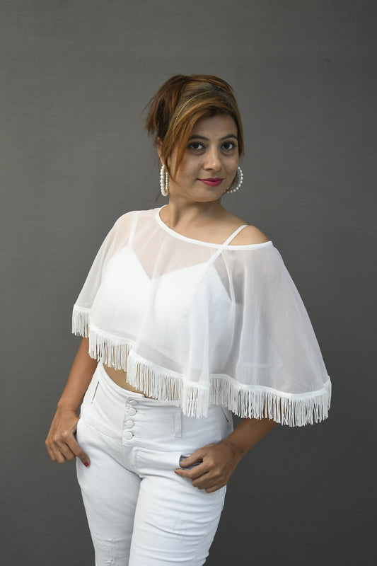 White Blouse With Poncho