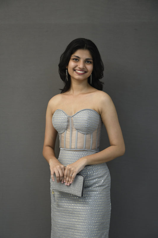 Grey Transparent Corset Blouse