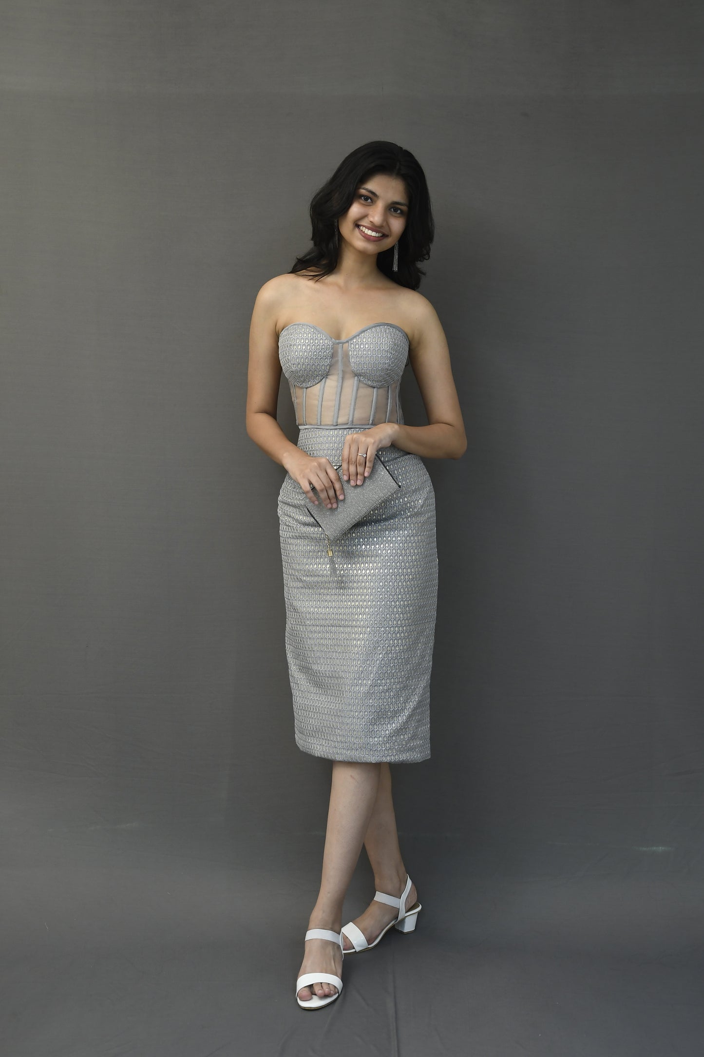 Ash Grey Skirt Top Set