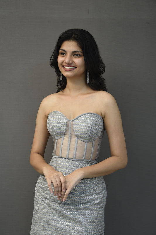 Ash Grey Skirt Top Set