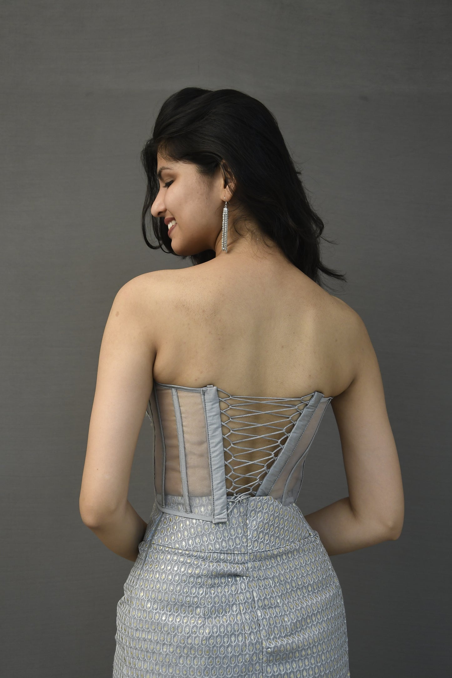 Grey Transparent Corset Blouse