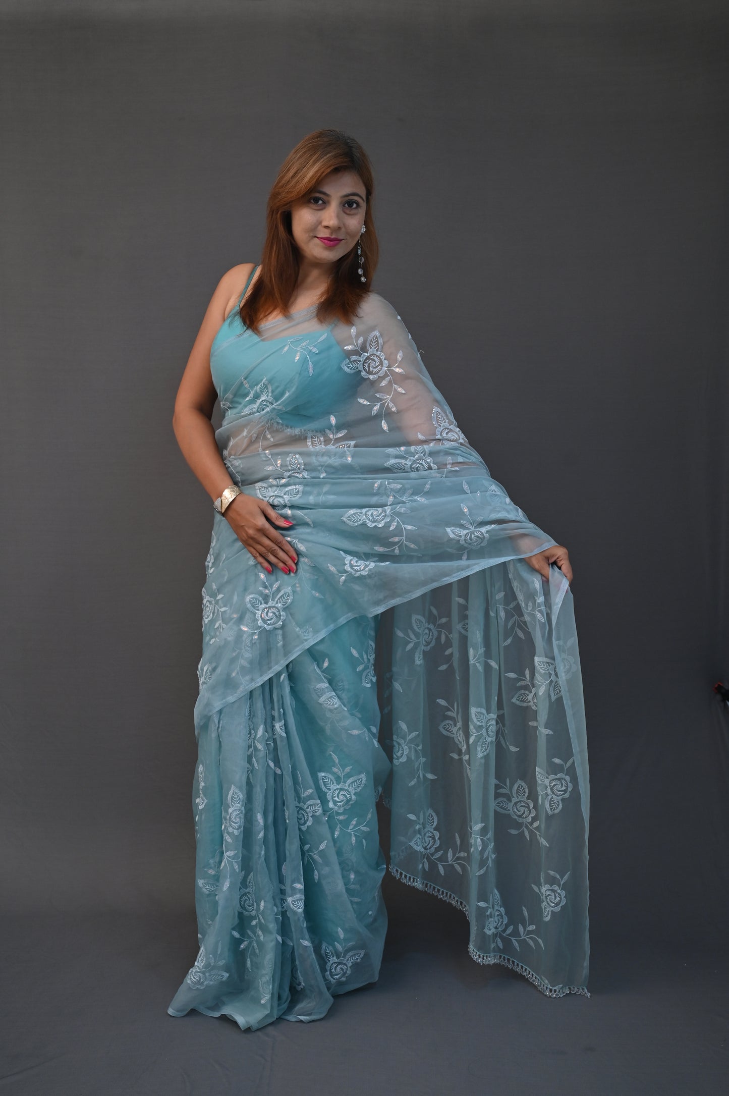 Bottle Green Sequin Saree