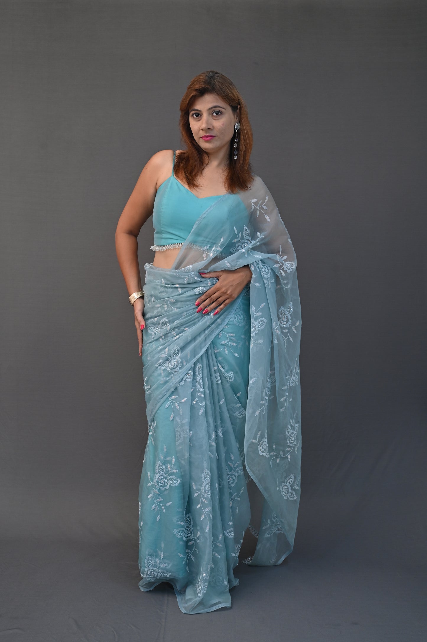 Narrow Strip Blouse With Handcrafted Beaded Waist