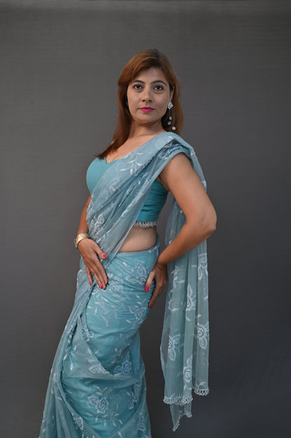 Bottle Green Sequin Saree