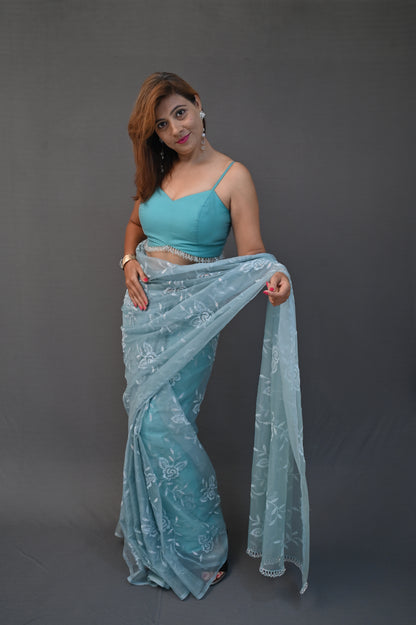 Narrow Strip Blouse With Handcrafted Beaded Waist