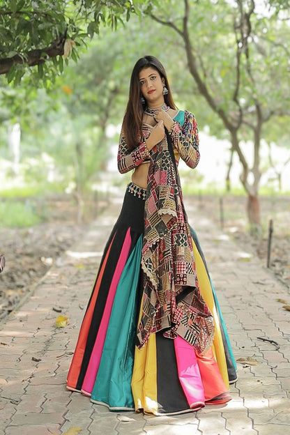 Taffeta Silk Multi Color Godet Lehnga