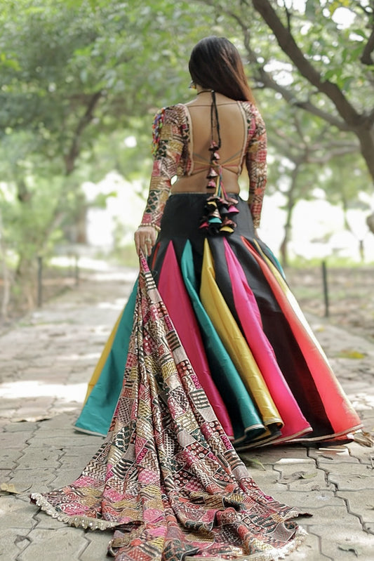 Taffeta Silk Multi Color Godet Lehnga