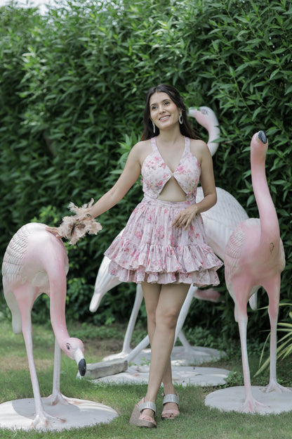 Open Neck Barbie Pink Georgette Frock