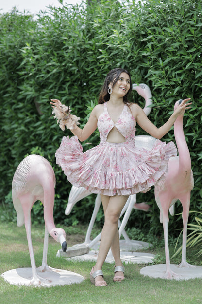 Open Neck Barbie Pink Georgette Frock