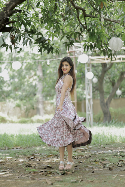 Halter Neck With Strap And Backless Frock
