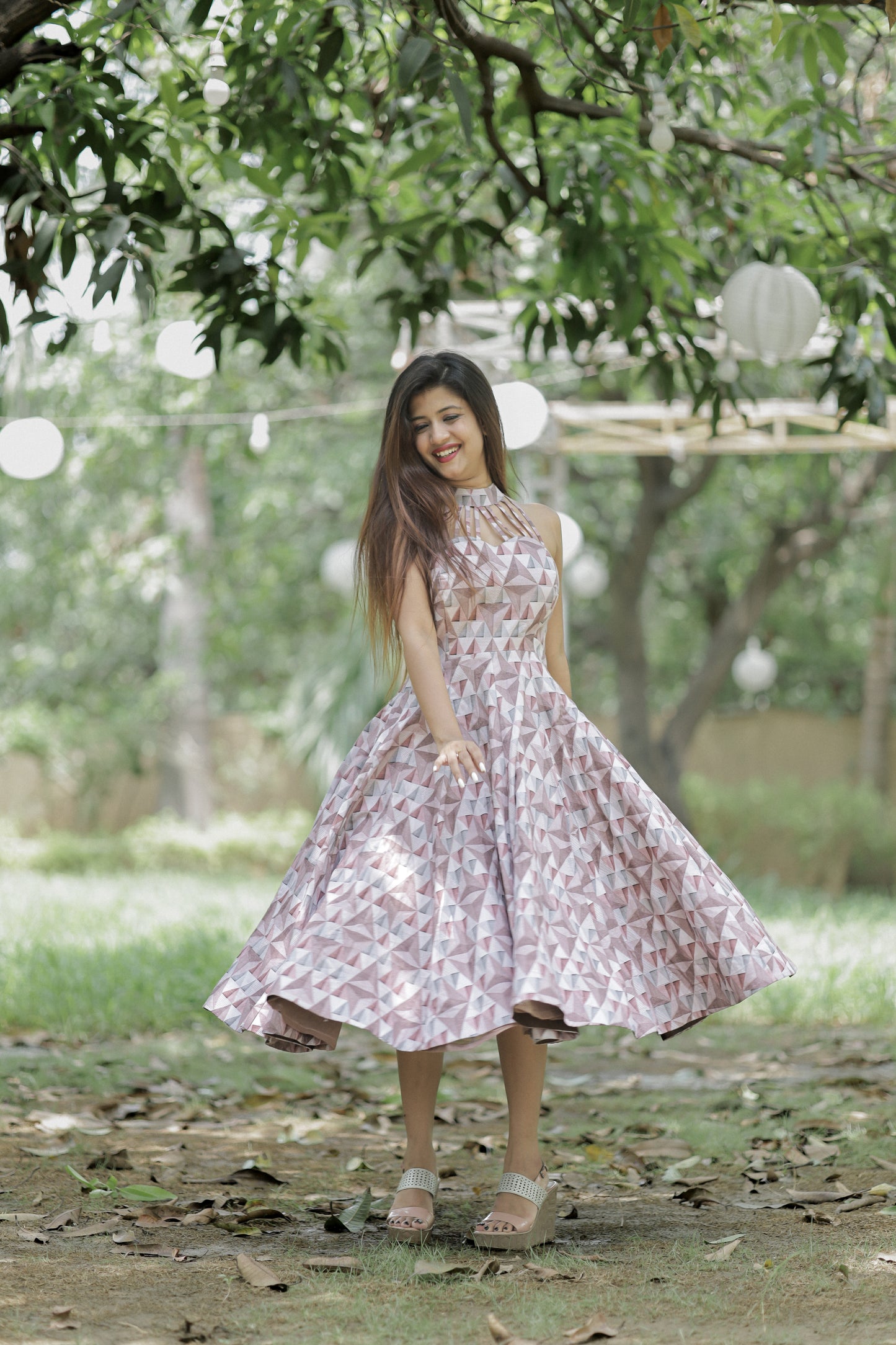 Halter Neck With Strap And Backless Frock