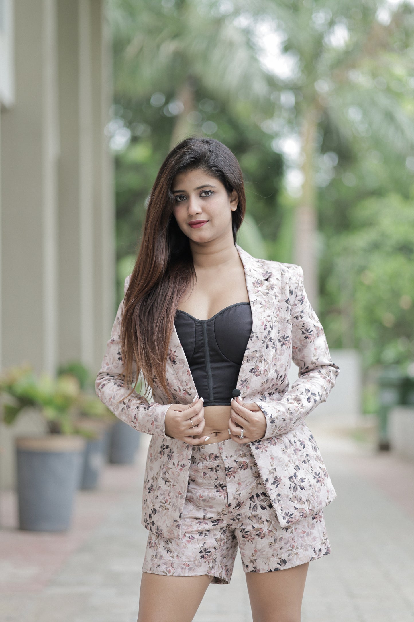 Corset With Floral Printed Jacket And Short