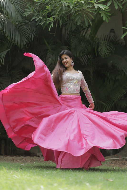 Pink Godet Lehenga Set