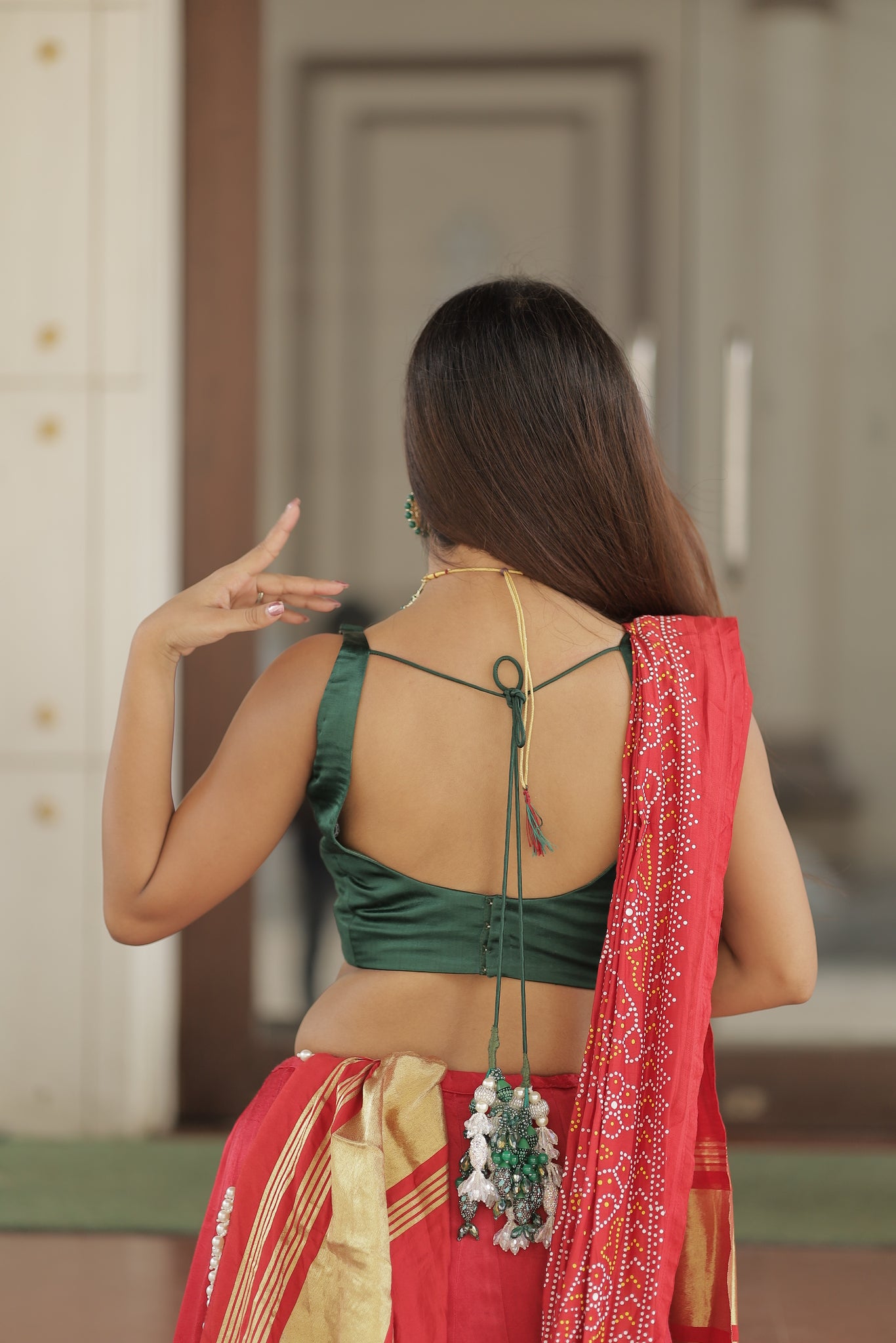 Heavy Tassel And Green Color Blouse