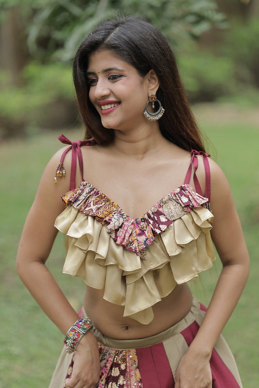 03-Layer Ruffle Blouse With Spaghetti Neck