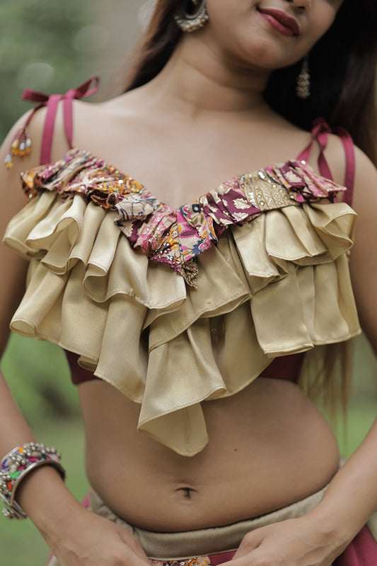 03-Layer Ruffle Blouse With Spaghetti Neck