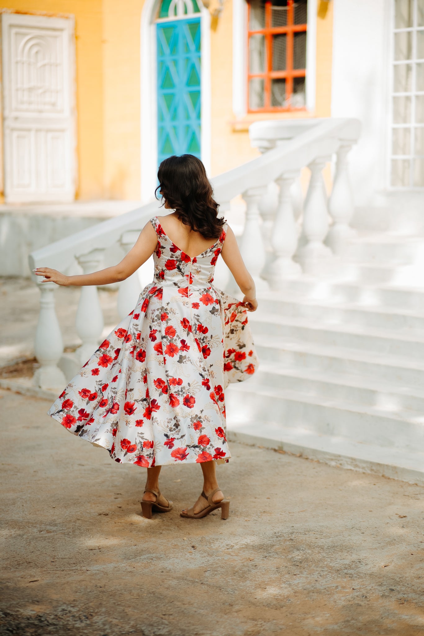 Red Flower Duchess Satin Frock