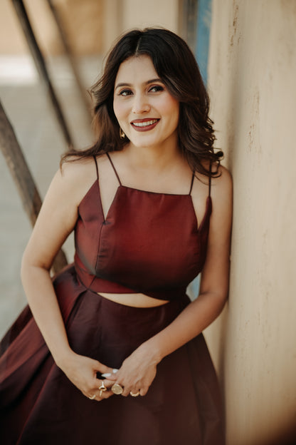 Deep Wine Color Four Stripe Frock
