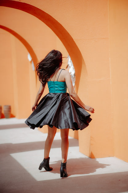 Bottle Green & Black Color Pineapple Stripes Frock