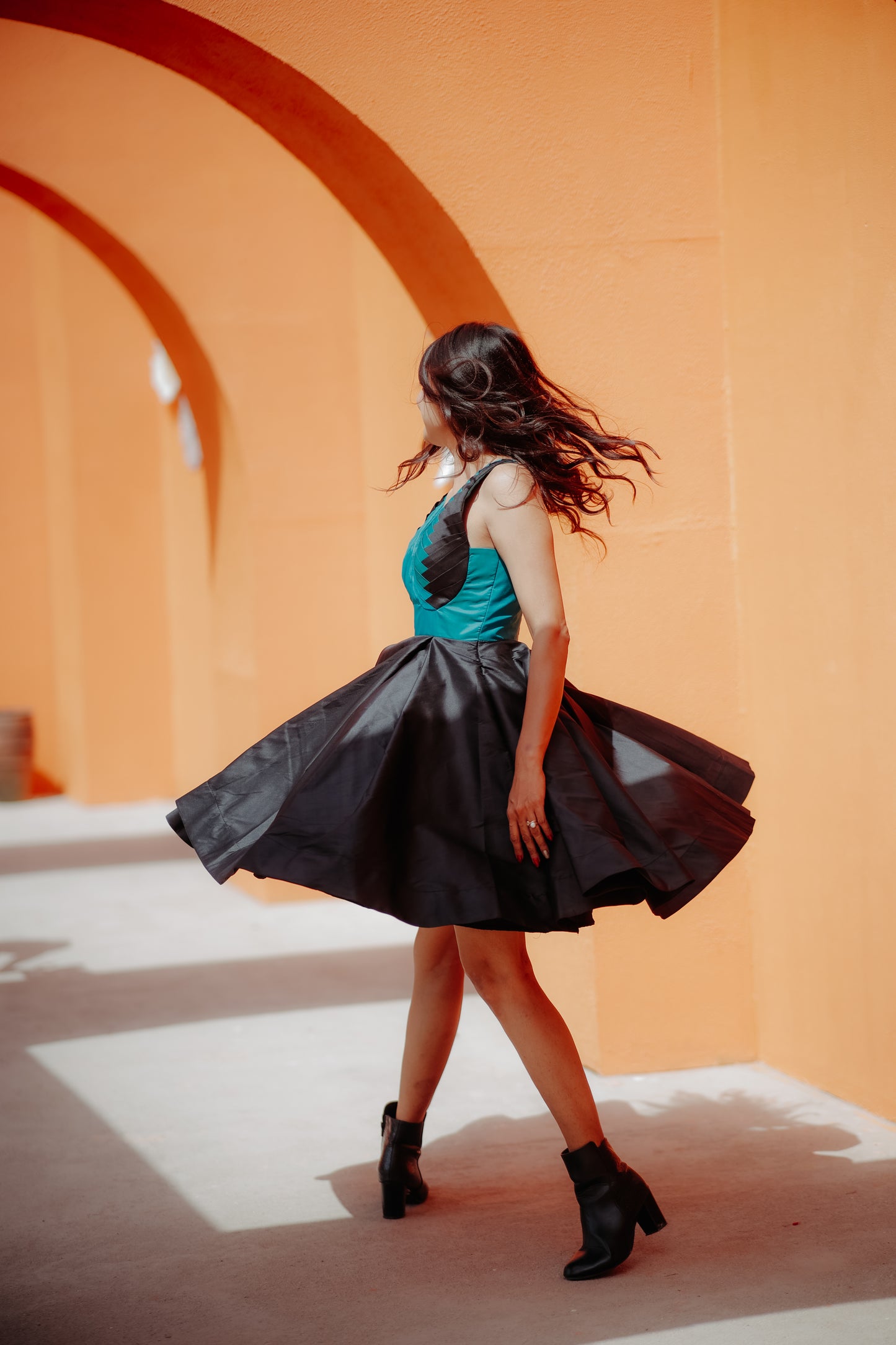 Bottle Green & Black Color Pineapple Stripes Frock